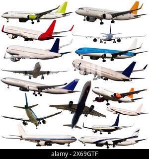 Collage of different passenger airplanes Stock Photo