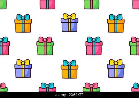 Pattern of multi-colored gift boxes. Holiday wrapping paper...Vector illustration. Stock Vector