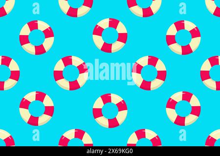 Seamless pattern of striped lifebuoys...Marine pattern...Vector illustration. Stock Vector