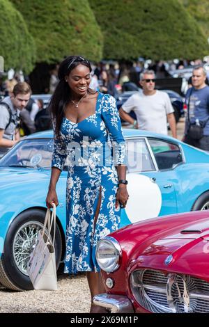 Classic car girl at the Concours of Elegance - Hampton Court Palace 2022 Stock Photo