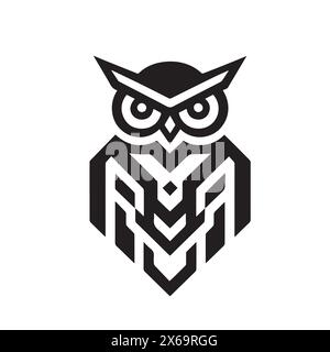 Owl Icon on Black and White Vector Tattoo Stock Vector