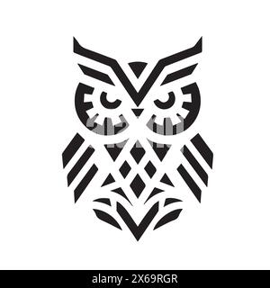 Owl Icon on Black and White Vector Tattoo Stock Vector