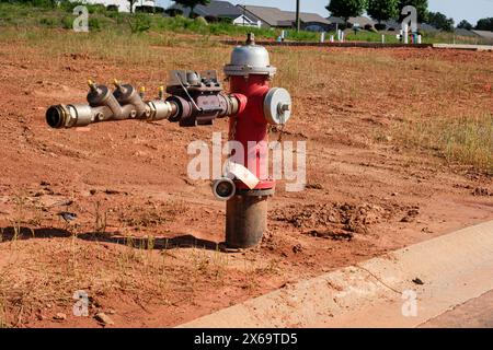 Fire hydrant at site of new housing development Stock Photo