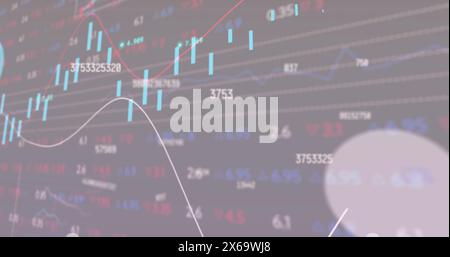 Image of changing numbers, statistical, stock market data processing on blue gradient background Stock Photo