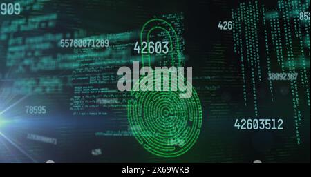Image of padlock over changing numbers and programming language Stock Photo