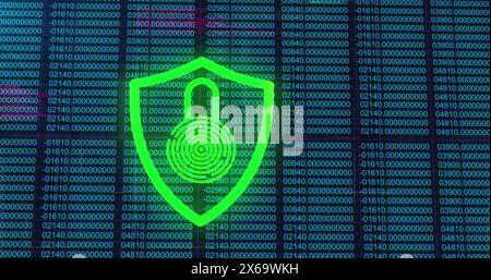 Image of padlock and shield illuminating over changing numbers Stock Photo