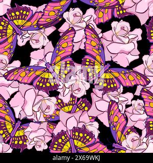 Seamless floral pattern with butterflies and roses vector illustration Stock Vector