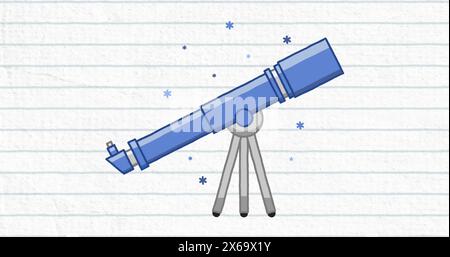 Image of telescope over blue grid on white Stock Photo