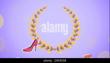 Golden laurel wreath forming circle on a purple background Stock Photo