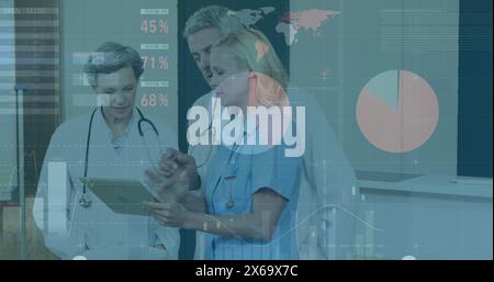 Image of data processing over diverse group of doctors Stock Photo