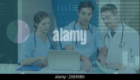 Image of data processing over diverse group of doctors Stock Photo