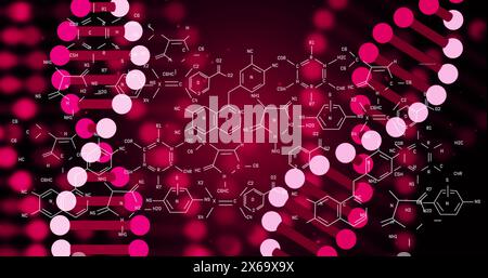 Image of dna strands spinning over chemical structures Stock Photo