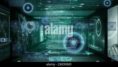 Composition of digital screens and chemical composition and digital screens with data processing scr Stock Photo