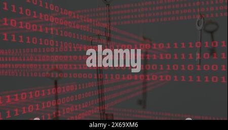 Image of binary coding data processing over scope scanning Stock Photo