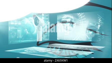 Image of shapes over data processing on blue background Stock Photo
