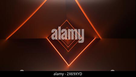 Orange light lines forming geometric shapes on dark background Stock Photo