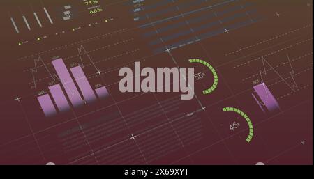 Image of financial data processing on red background Stock Photo