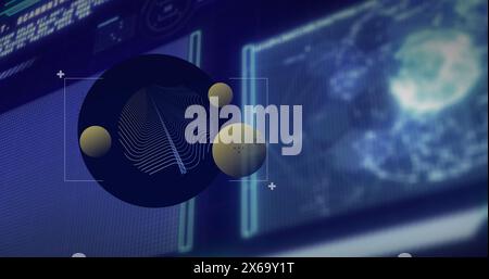 Image of shapes over data processing on black background Stock Photo