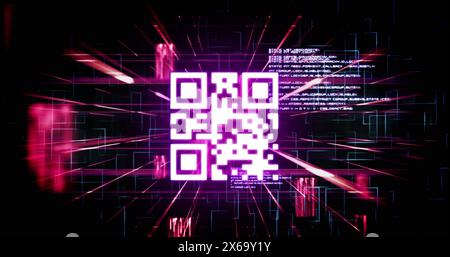Image of qr code in rhombus pattern and programming language over abstract background Stock Photo
