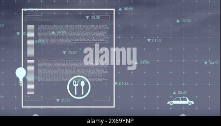 Image of icons and financial data processing over grid Stock Photo