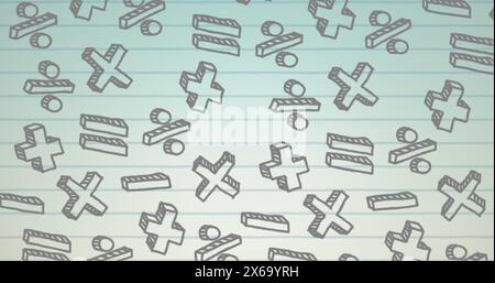 Image of multiple mathematical symbols floating against white lined ...