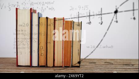 Image of books over mathematical equations and formulae Stock Photo