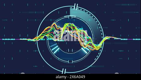 Image of data processing over round scanner against blue background Stock Photo
