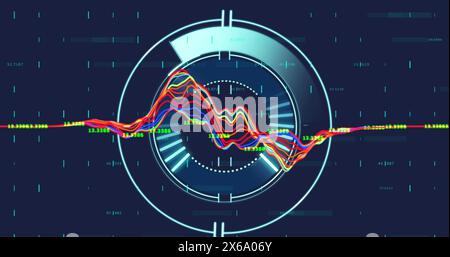 Image of data processing over round scanner against blue background Stock Photo