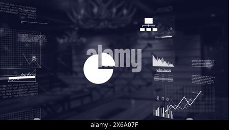 Image of multiple graphs, laptop with cloud icon and computer language over abstract pattern Stock Photo