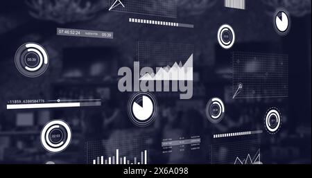Image of multiple graphs moving over coffee shop Stock Photo
