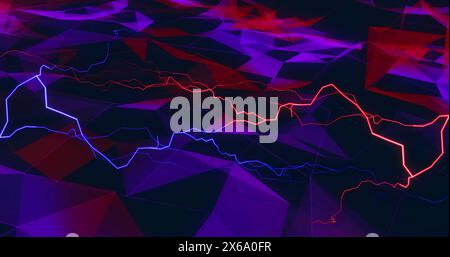 Neon lines intertwining over dark polygonal background Stock Photo
