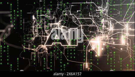Image of data processing and chemical formulas in green and black space Stock Photo