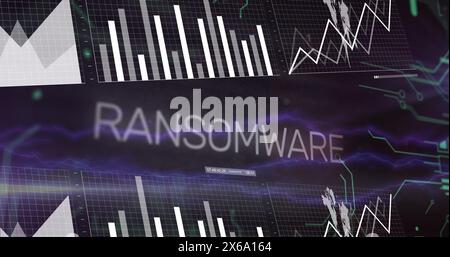 Image of ransomware text over data processing Stock Photo