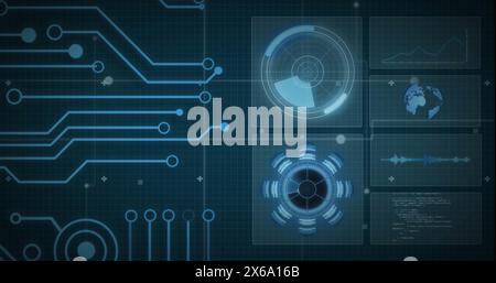 Image of white circles over data processing Stock Photo