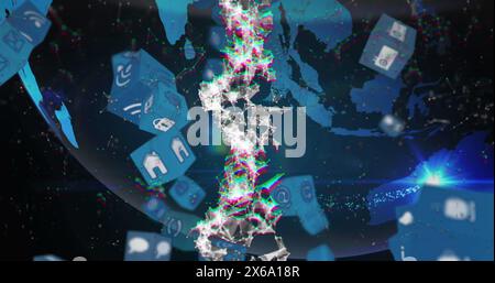 Image of data processing over globe Stock Photo