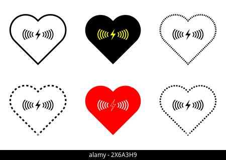 Aed sign with heart and electricity symbol. Stock Vector