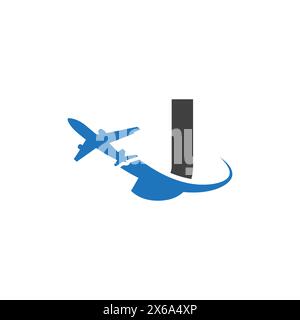 J letter logo with airplane Stock Vector