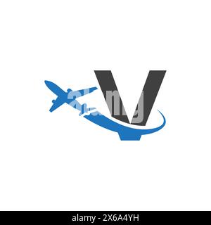 V letter logo with airplane Stock Vector