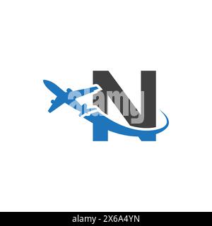 N letter logo with airplane Stock Vector