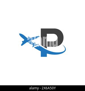P letter logo with airplane Stock Vector