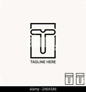 Logo design graphic concept creative premium vector stock initial T font emblem template line square ID card office. Related company advertising label Stock Vector