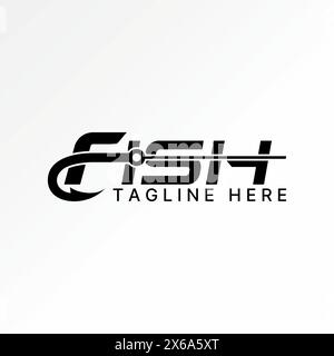 Logo design graphic concept creative premium vector stock abstract unique text word Fish with cut fishing hook Related to monogram typography branding Stock Vector