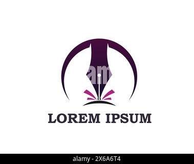 Quill icon. Writer or law notary office feather pen with ink splash drops isolated vector symbol in round frame. Vintage quill, feather and dip pen nib black silhouette, calligraphy and writing tool Stock Vector