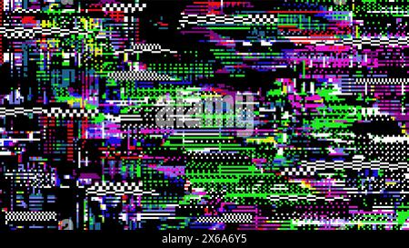 Retro pixel glitch background of TV screen with color noise pixels, abstract vector texture. Broken TV screen digital error or VHS video and retro television distortion signal on glitch noise screen Stock Vector