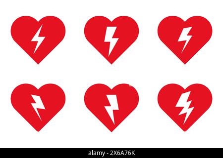Aed sign with heart and electricity symbol. Stock Vector
