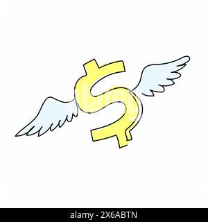 Single one line drawing flying American dollar symbol with wings. Symbolizing the rise of the dollar in market. Dollar symbol and wings. Modern contin Stock Vector