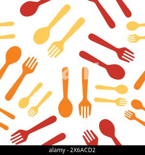 spoon and fork seamless pattern with orange color Stock Vector