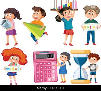 Kids learning math and time management skills Stock Vector