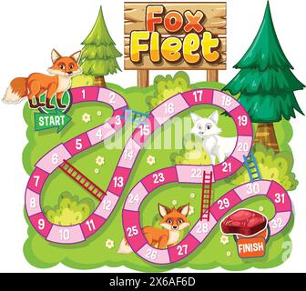 Colorful board game with foxes and forest theme Stock Vector