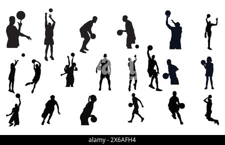 Basketball Player Vector And Silhouette Collection. Stock Vector
